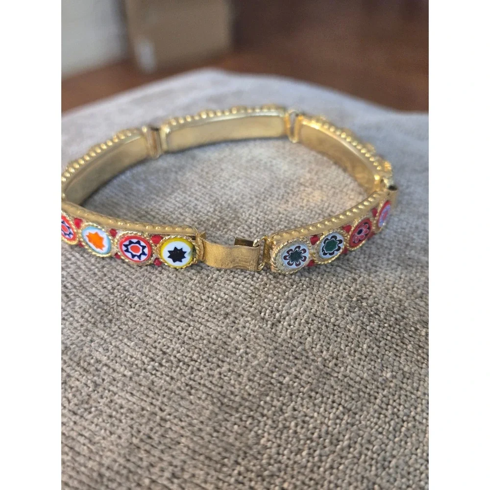 Italian Millefiori Glass Mosaic Bracelet Vintage Italy Venetian - Picture 5 of 9